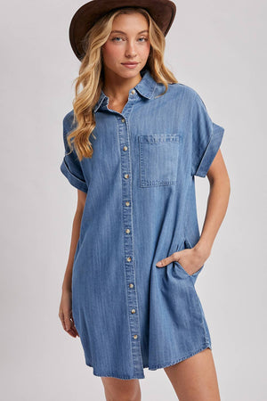 DENIM BUTTON DOWN SHIRT DRESS