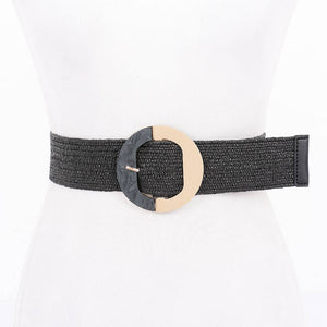Straw Marble Metal Buckle Stretch Belt