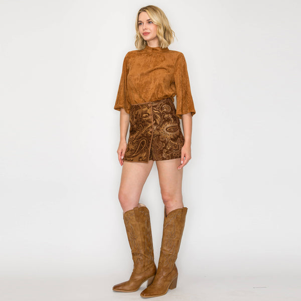 Rust & Romance camel suede top  