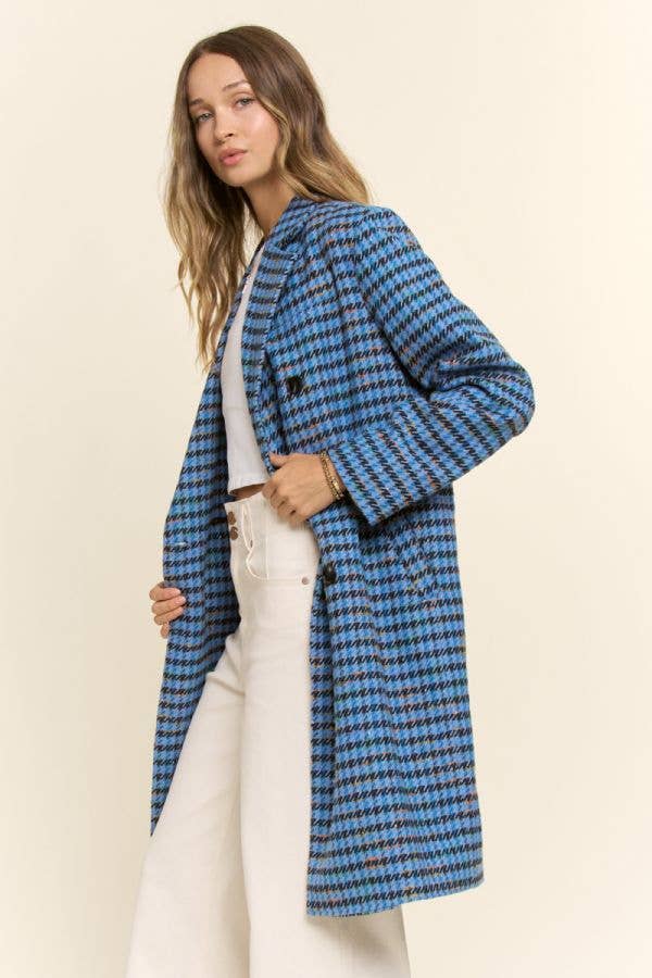Houndstooth Double Breasted Longline Coat