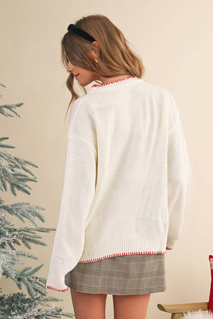 Bow Pattern Christmas Loose Fit Graphic Sweater