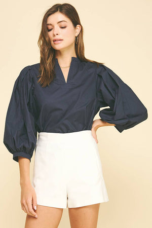 Ruffle Mock Neck Poplin Blouse