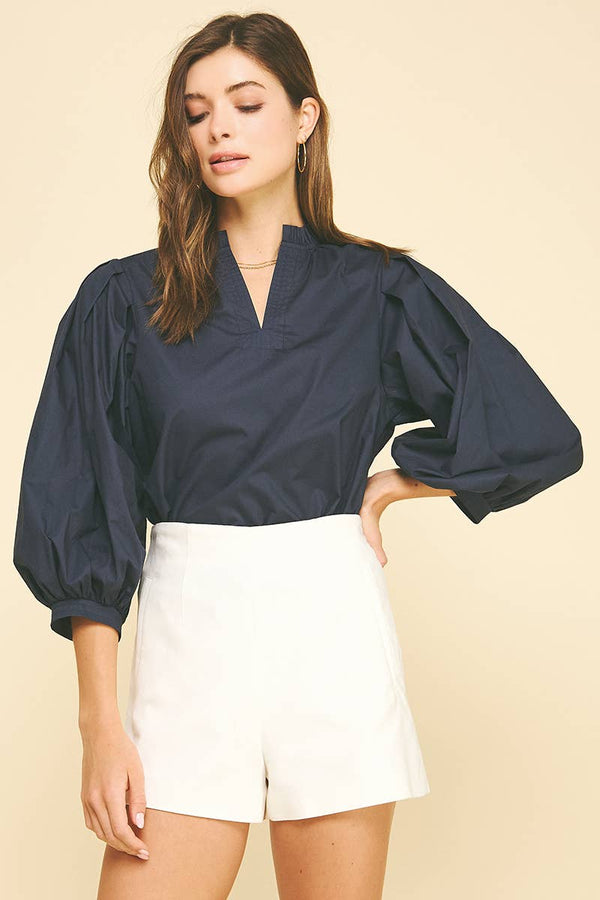 Ruffle Mock Neck Poplin Blouse