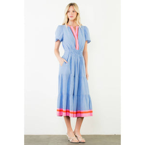 Short Sleeve Striped Textured Maxi Dress