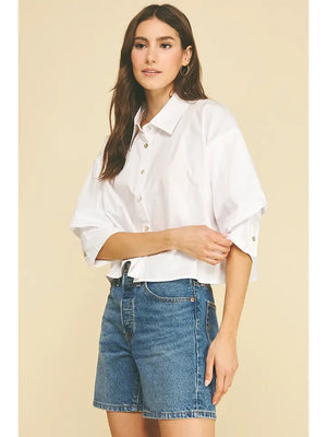 Cropped Shirt with Tuck Detailed Sleeve