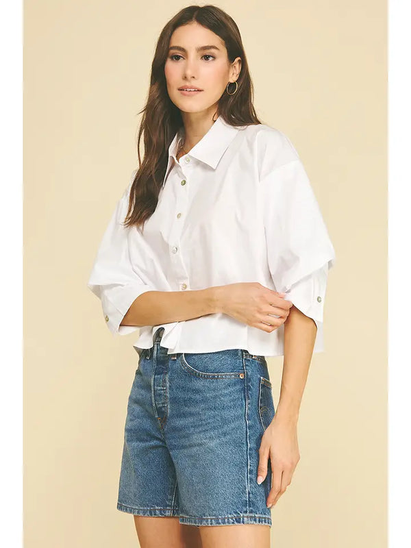 Cropped Shirt with Tuck Detailed Sleeve