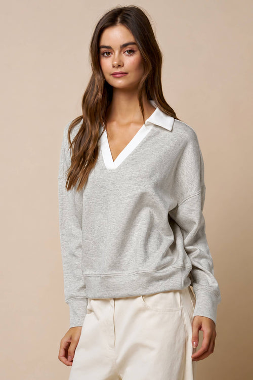 Contrast Collared V Neck Top