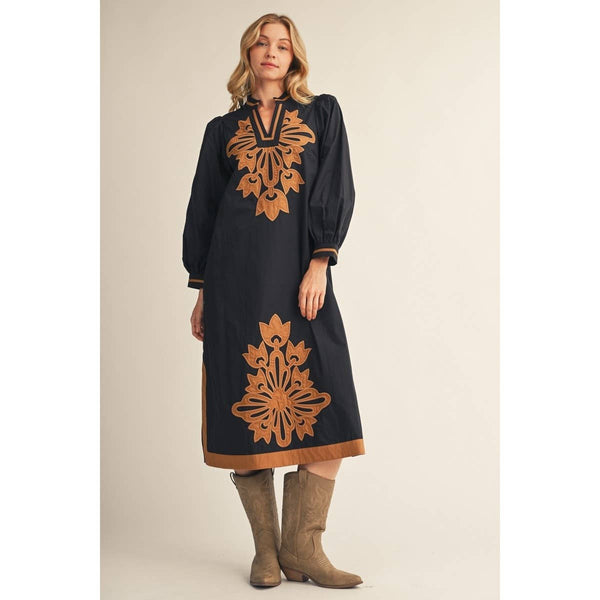 Floral Applique Midi Dress