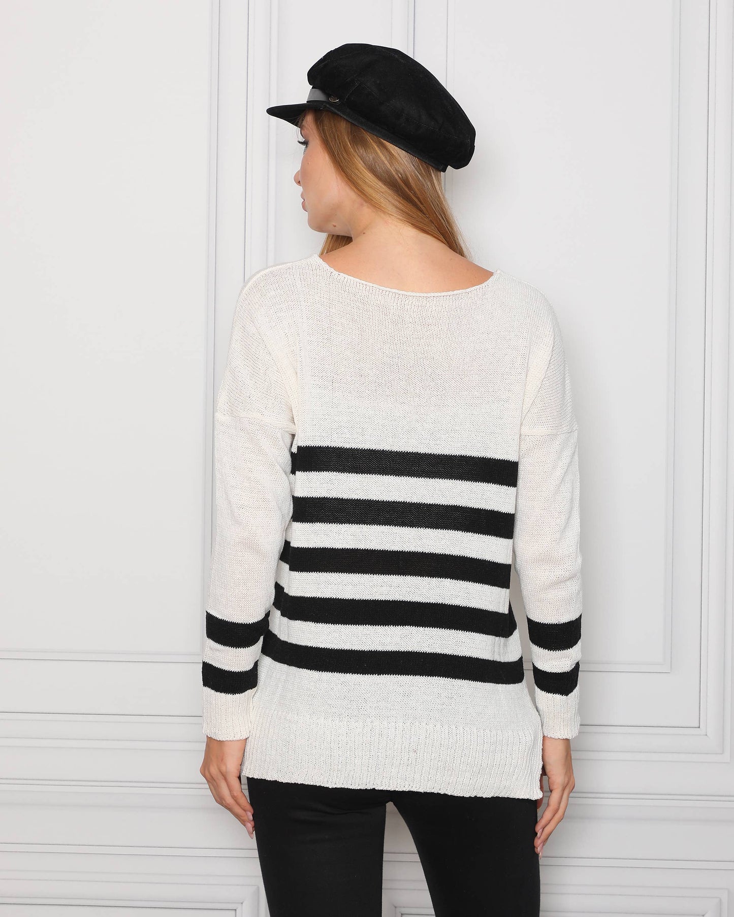 Striped Fall Sweater- Ivory