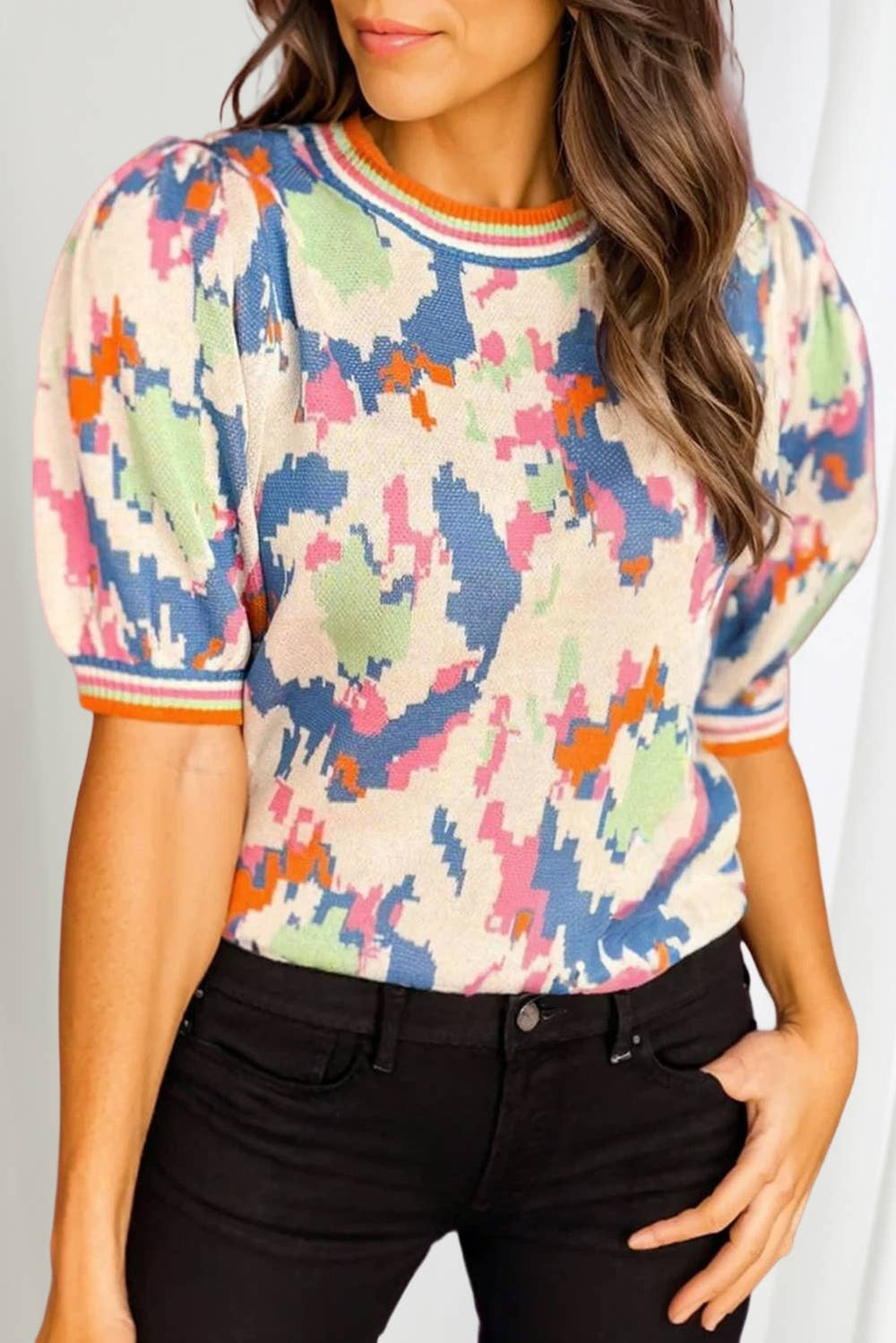 Abstract Print Sweater Top