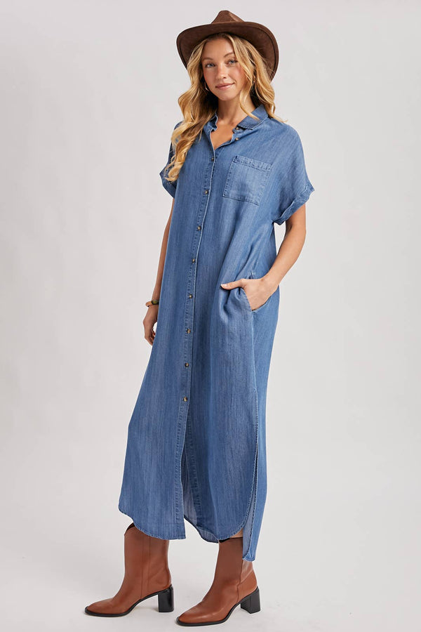 Denim Side Slit Dress