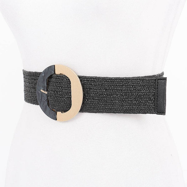 Straw Marble Metal Buckle Stretch Belt