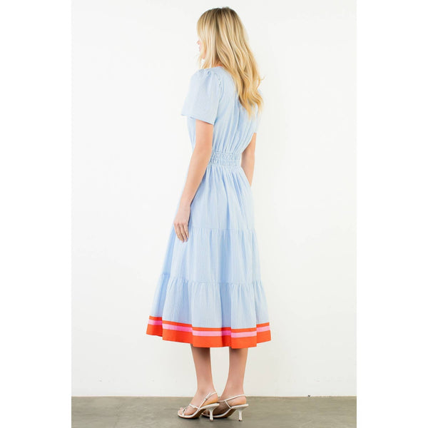 Short Sleeve Striped Textured Maxi Dress