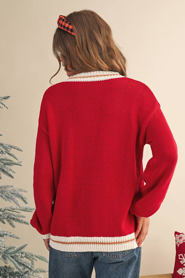 Merry Color Block Drop Shoulder Christmas Sweater
