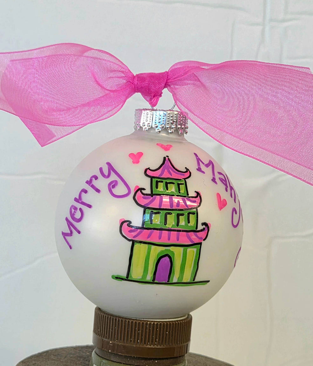 Merry Mahjong hand painted glass ornament
