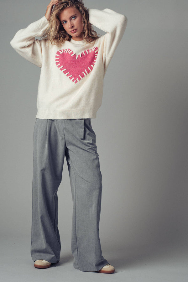 Heart Appliqué Knit Sweater