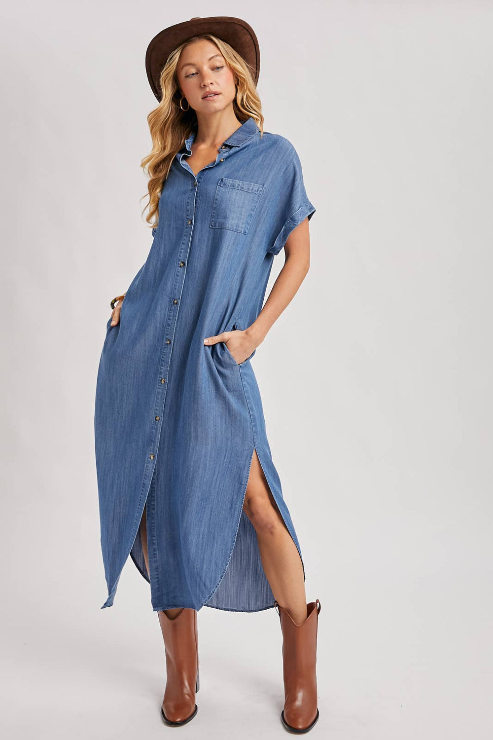 Denim Side Slit Dress