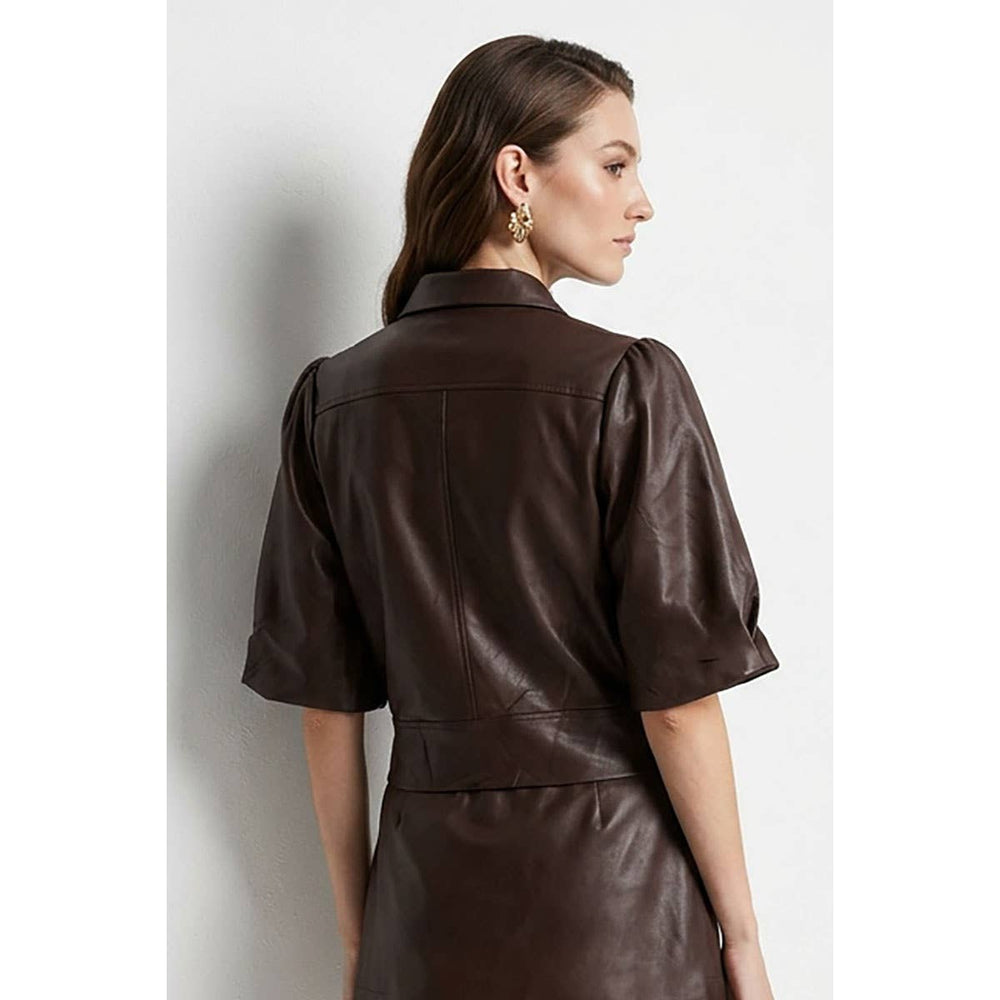 Vegan Leather Grommet Trim Jacket and Skirt Set