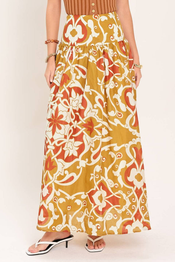 A Printed Woven Top and Skirt Set
