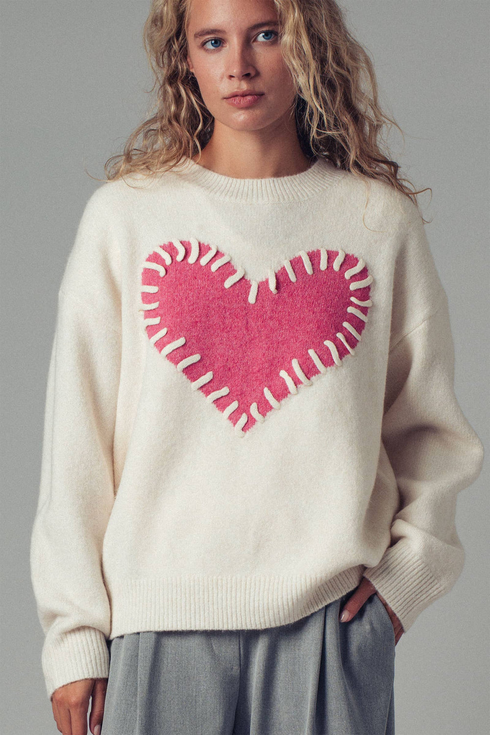 Heart Appliqué Knit Sweater