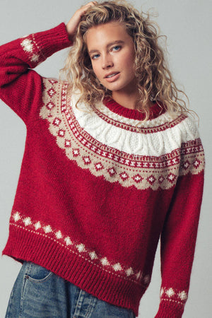 Nordic-Inspired Cable Knit Crewneck Sweater
