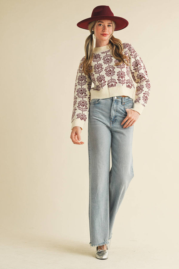 Floral Pattern Knit Sweater