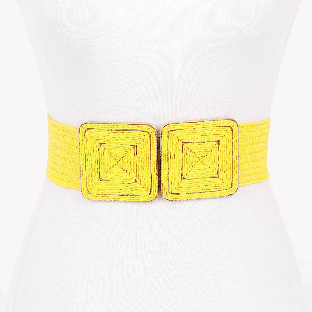 Faux Straw Two Buckle Elastic Belt