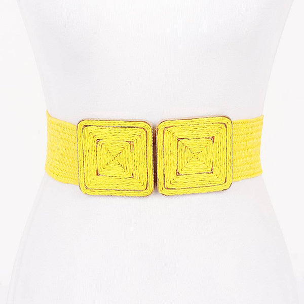 Faux Straw Two Buckle Elastic Belt