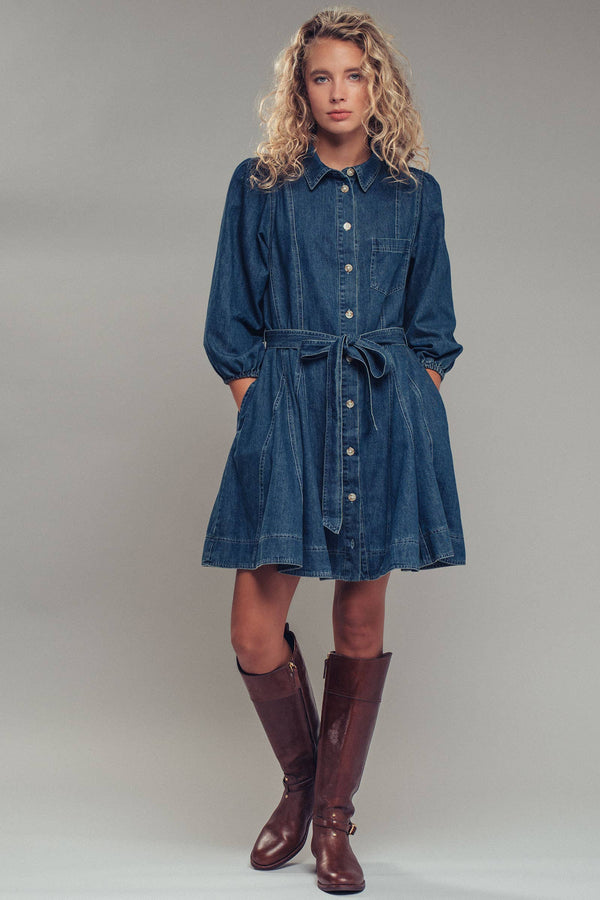 Western Belted Fit-and-Flare Dress