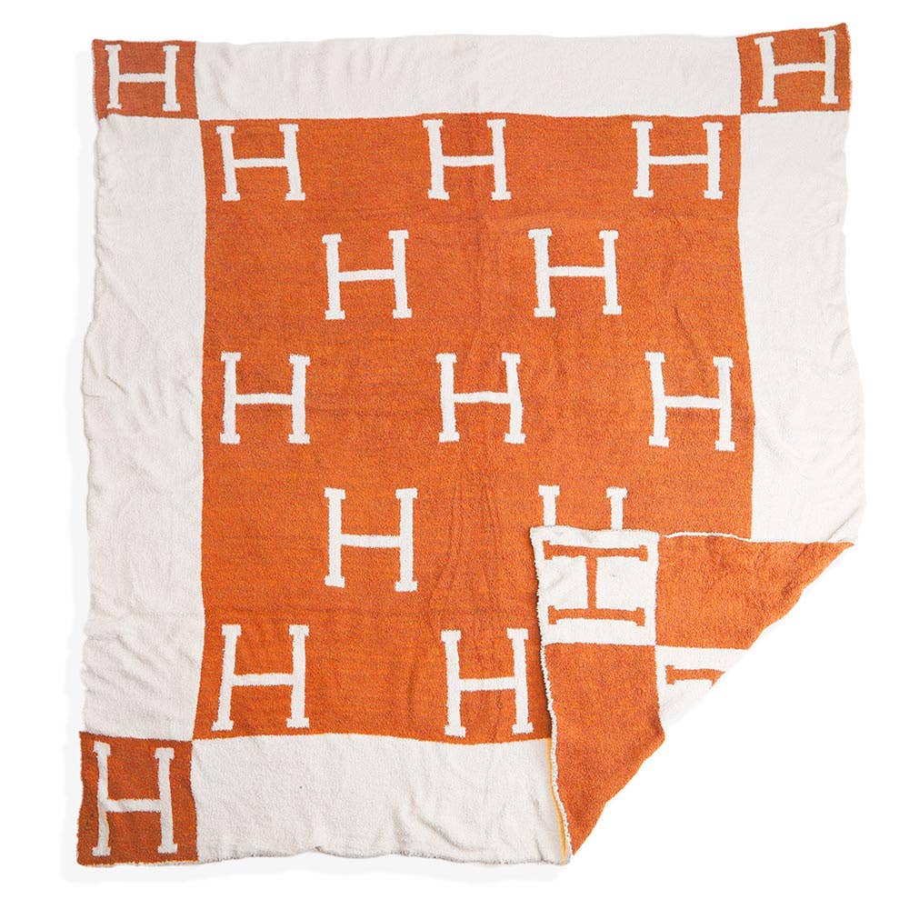 Monogram H Patterned Reversible Throw Blanket