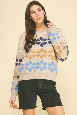 Geometric Floral Knit Sweater