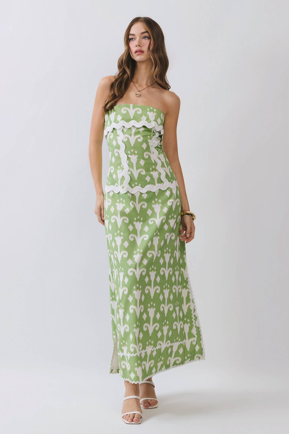 Abstract Print Ric Rac Strapless Dress