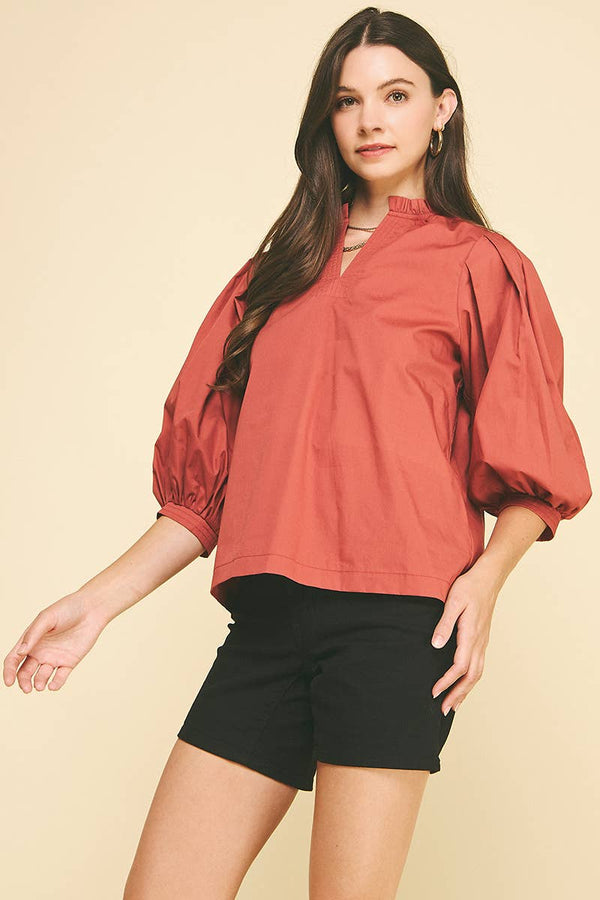 Ruffle Mock Neck Poplin Blouse
