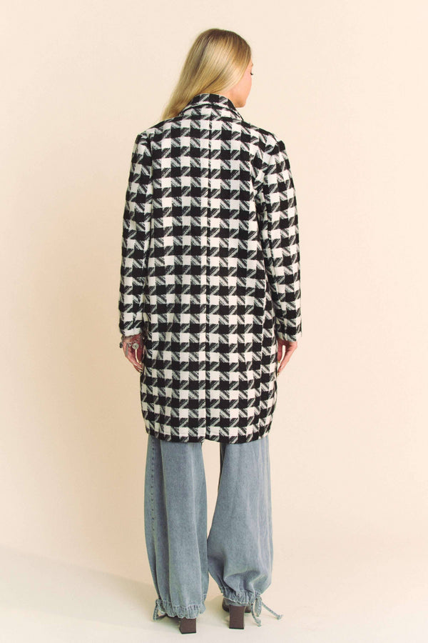 Textured Houndstooth Double-Breasted Coat