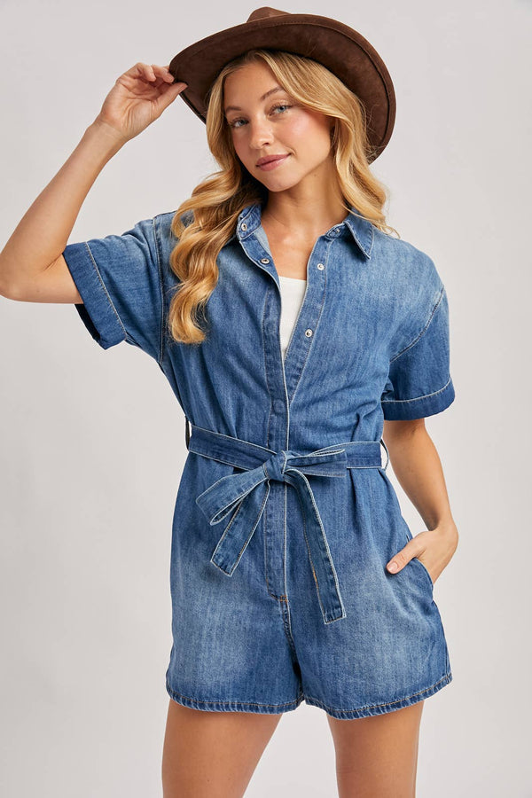 Denim Belted Romper