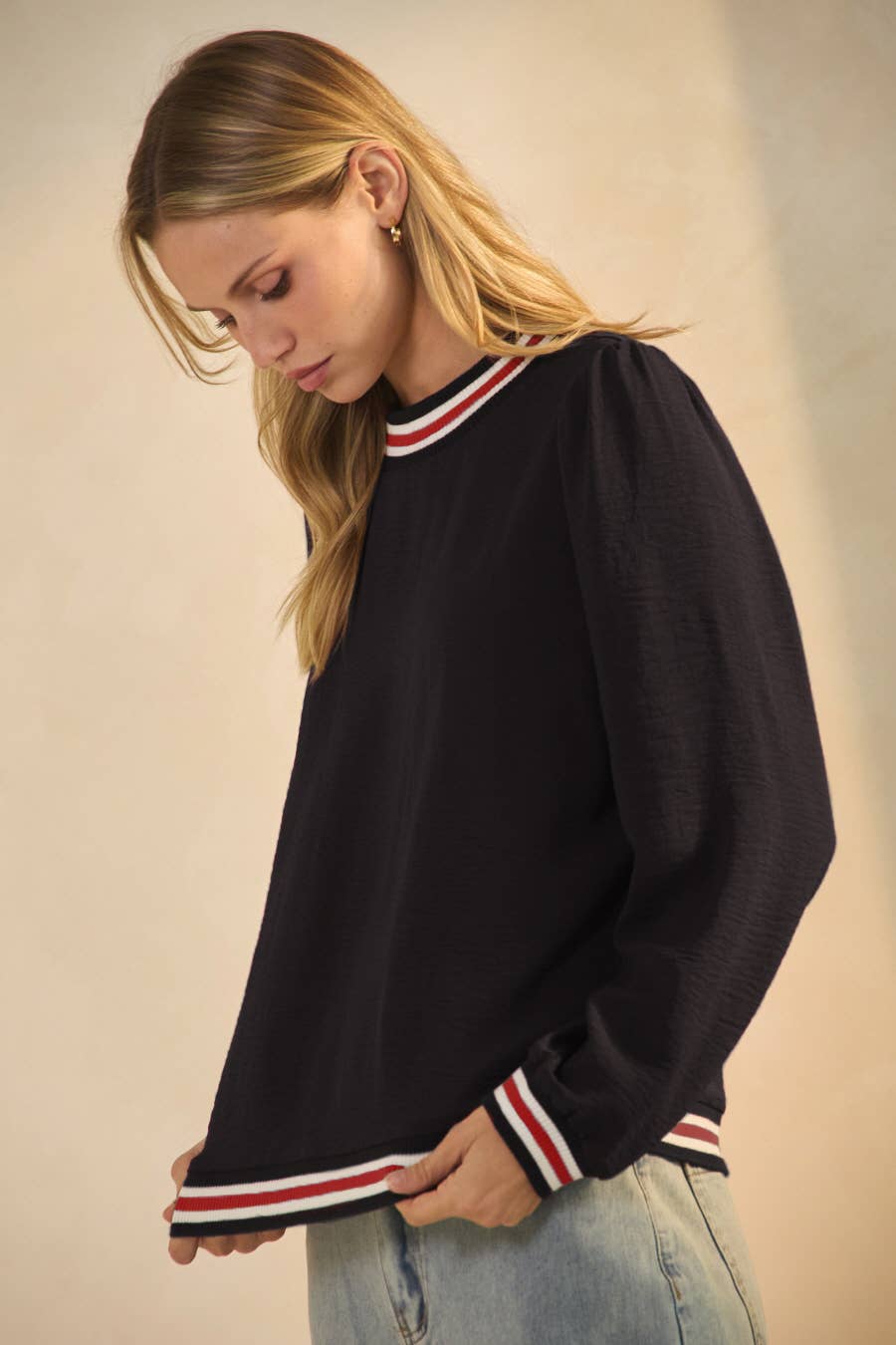 Black Mock Neck Knit Top