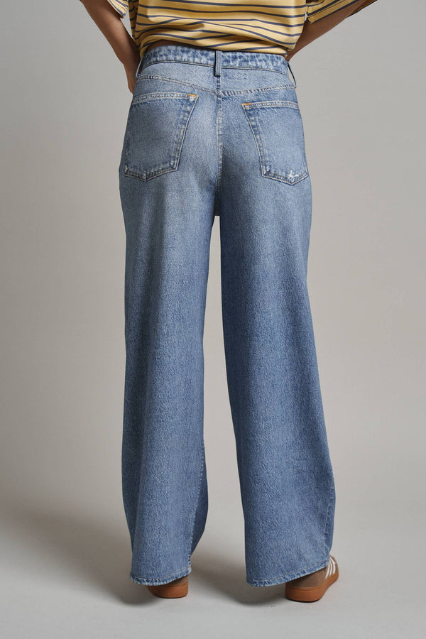 Faux Denim French Terry Wide Leg Pants