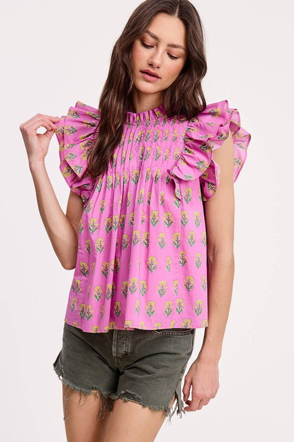 Floral Cluster Ruffle Blouse