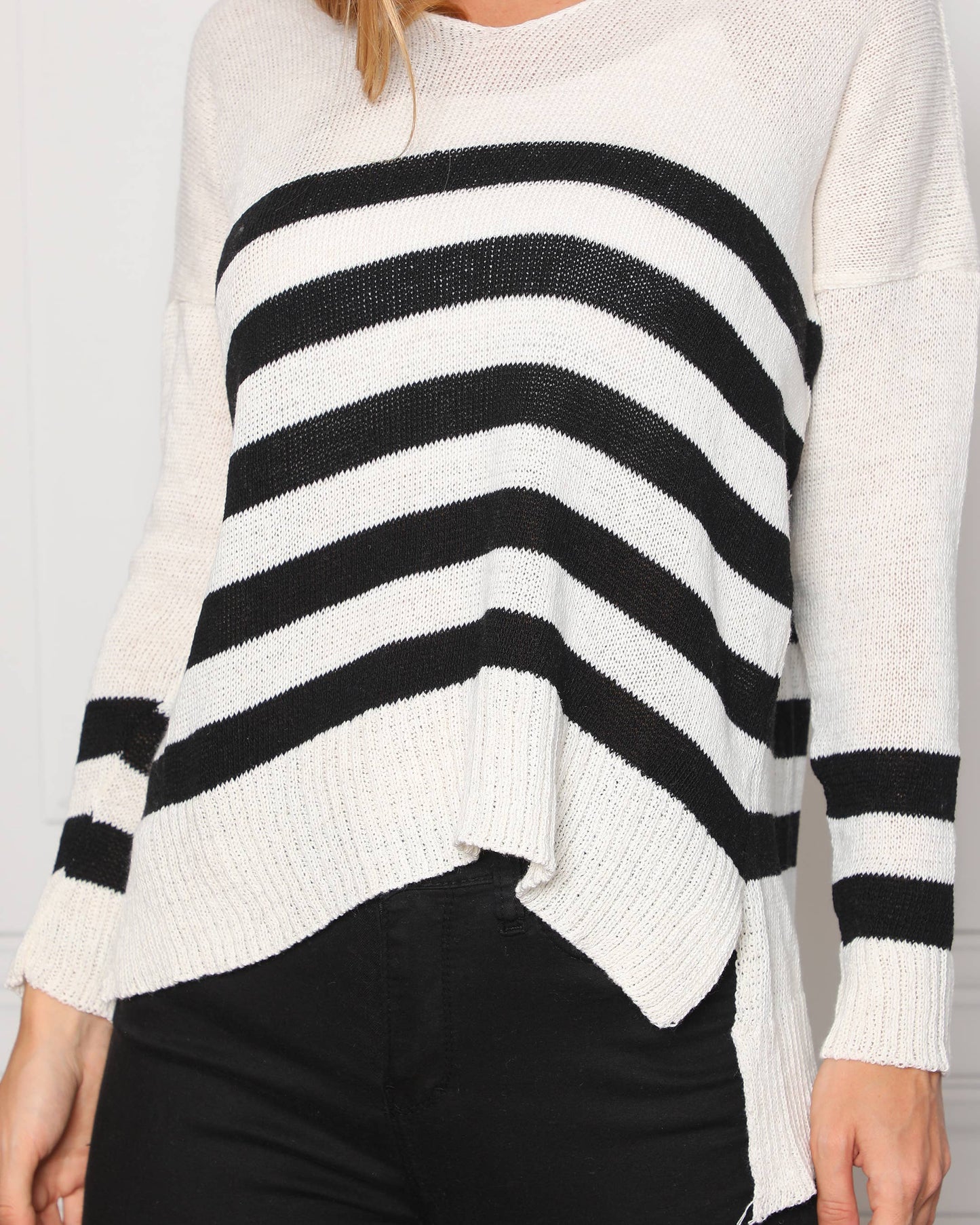 Striped Fall Sweater- Ivory