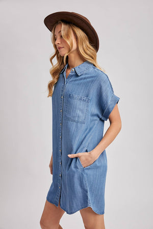 DENIM BUTTON DOWN SHIRT DRESS