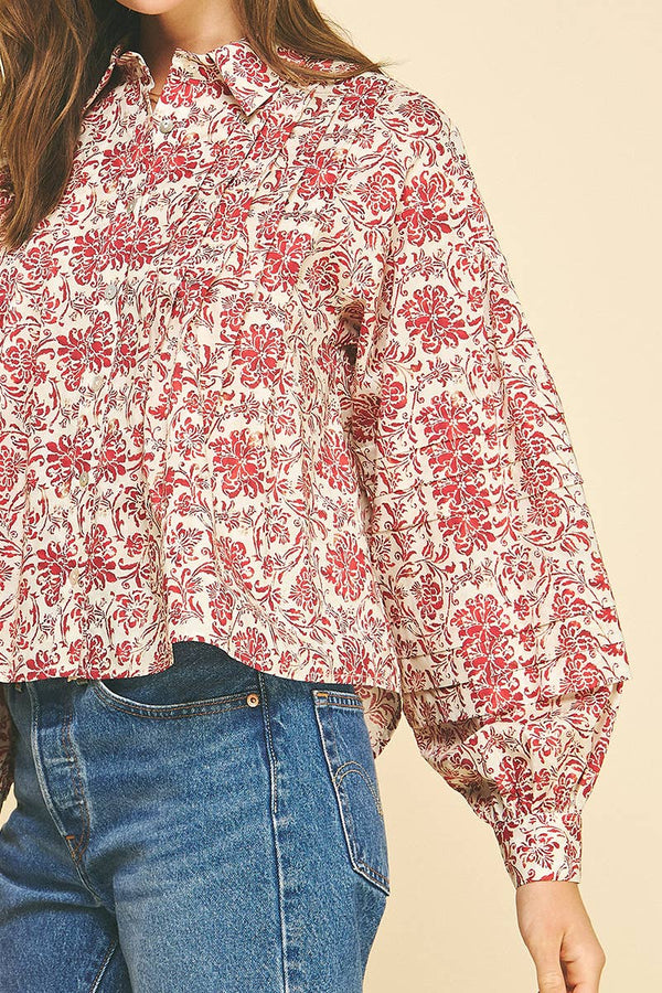 Floral Print Pleat Detailed Shirt