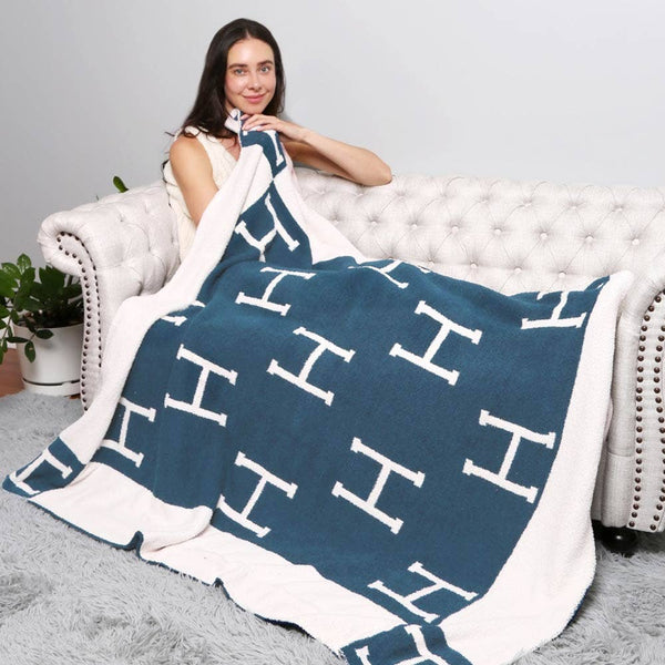 Monogram H Patterned Reversible Throw Blanket