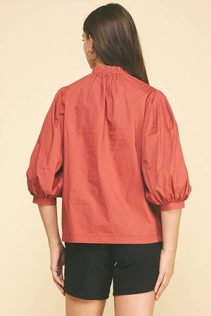 Ruffle Mock Neck Poplin Blouse