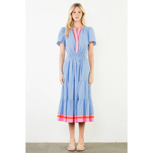 Short Sleeve Striped Textured Maxi Dress