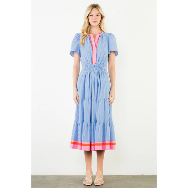Short Sleeve Striped Textured Maxi Dress