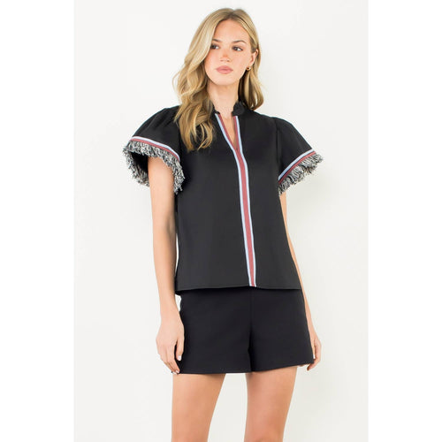 Fringe Detail Short Sleeve Top