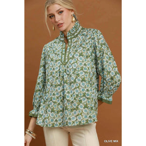 Floral Print Mandarin Collar Blouse