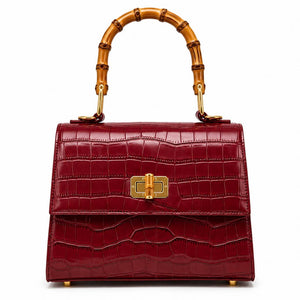 CrocEmbossed Faux Leather Bamboo Handle Crossbody Bag