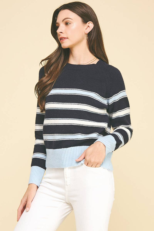 Striped Knit Color Block Sweater