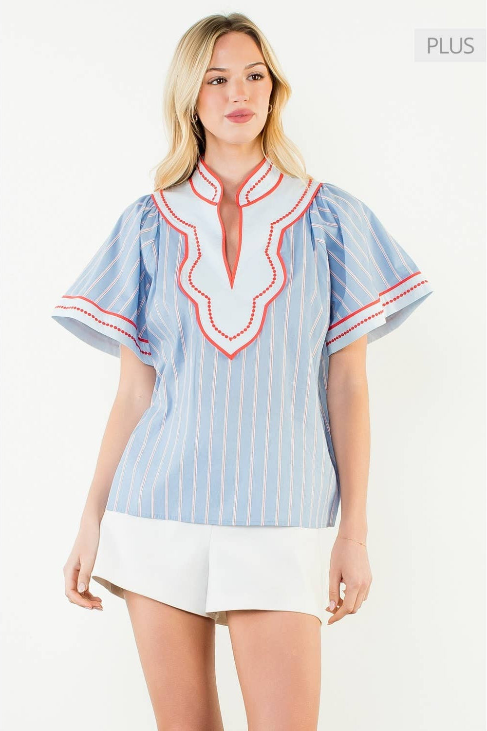 Wide Sleeve Striped Pattern Top